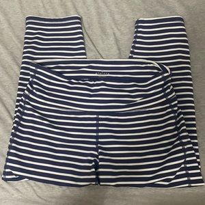Athleta blue and white striped leggings